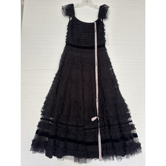 Mac Duggal 8054 Sz 4 Ruffle Cap Sleeve Embellished Tiered Midi Dress Velvet - Picture 2 of 10